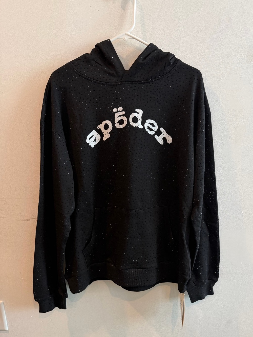 Sp5der Black Crewneck Hoodie with Front Logo